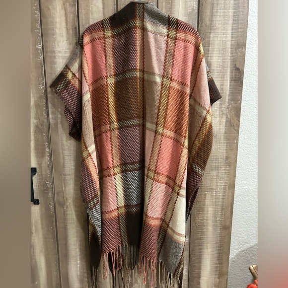 Anthropologie Pink and Brown plaid wrap, one size - Picture 10 of 13
